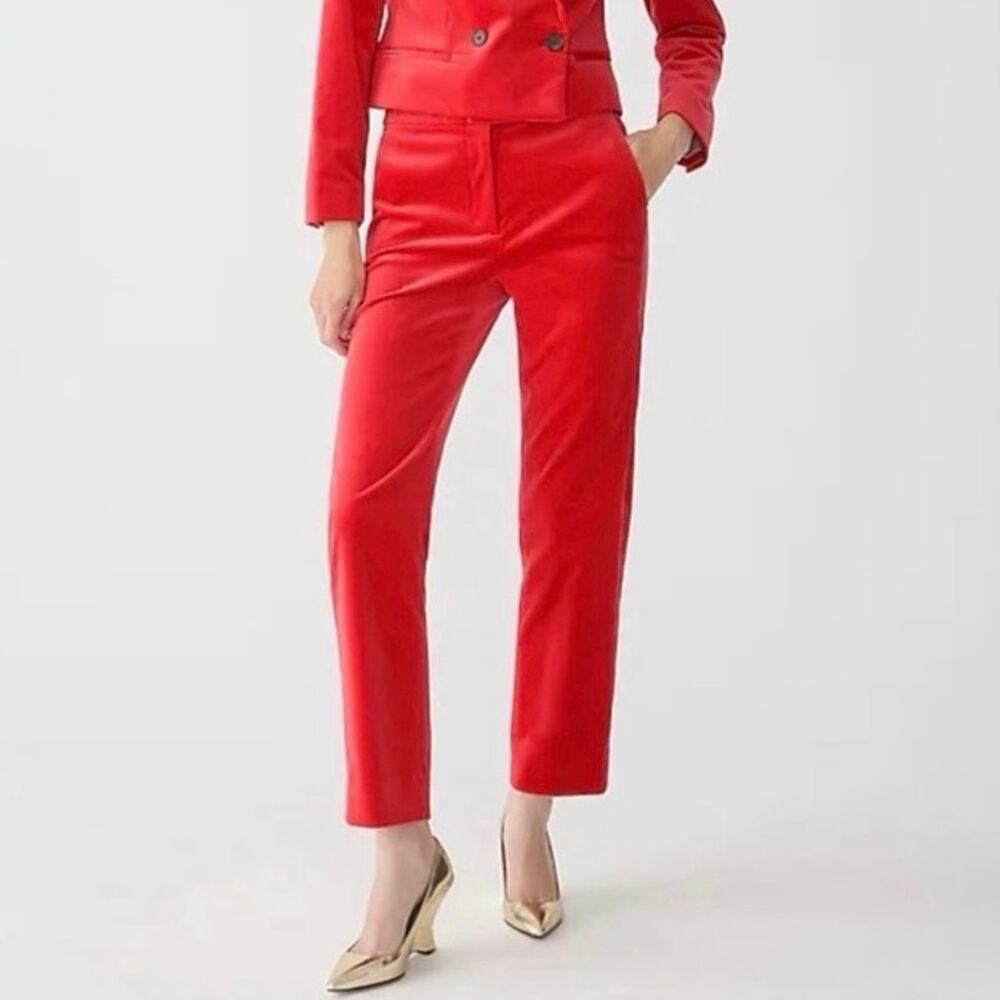 J.Crew Kate Straight-Leg High-Rise Pant In Stretch Velvet In Festival Red Size 2